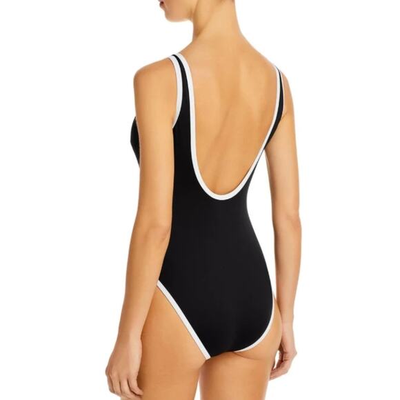 NEW Aqua 1/4 Placket Black White One-Piece Swimsuit Size Small - Picture 2 of 9
